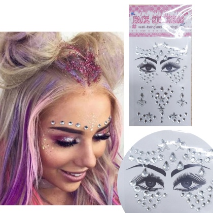 01 NAKLEJKI DO TWARZY SREBRNE KRYSZTAŁKI 3D SAMOPRZYLEPNE