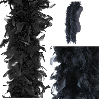 SZAL BOA Z PIÓRAMI CZARNY DŁUGI 180cm