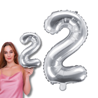 BALON FOLIOWY CYFRA 2 SREBRNA 35cm NA POWIETRZE
