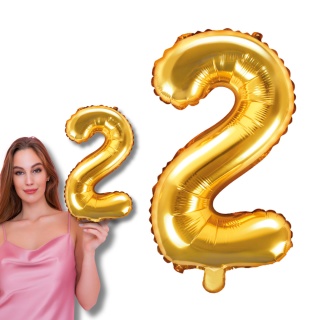 BALON FOLIOWY CYFRA 2 ZŁOTA 35cm NA POWIETRZE