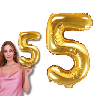 BALON FOLIOWY CYFRA 5 ZŁOTA 35cm NA POWIETRZE