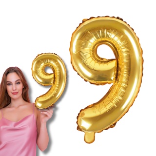 BALON FOLIOWY CYFRA 9 ZŁOTA 35cm NA POWIETRZE