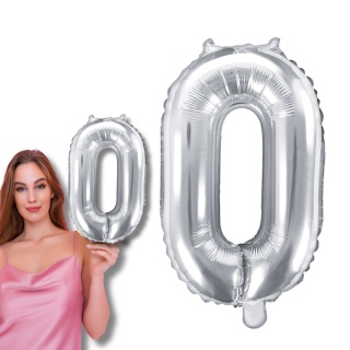 BALON FOLIOWY CYFRA 0 SREBRNA 35cm NA POWIETRZE