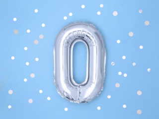 BALON FOLIOWY CYFRA 0 SREBRNA 35cm NA POWIETRZE