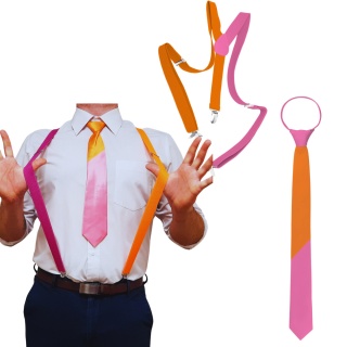 RÓŻOWO-POMARAŃCZOWY ZESTAW SZELKI + KRAWAT DLA MĘŻCZYZN PRZEBRANIE