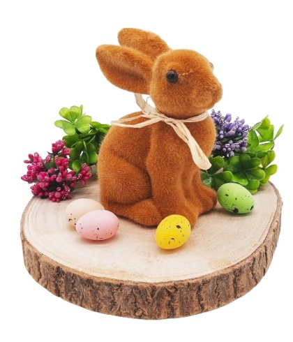 FLOKOWANY BRĄZOWY ZAJĄCZEK FIGURKA NA WIELKANOC 16cm
