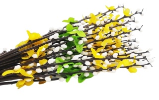 GAŁĄZKA OZDOBNA BAZIE Z FORSYCJĄ 3szt. DEKORACJA 47cm NA WIELKANOC