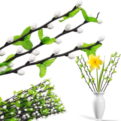 GAŁĄZKA OZDOBNA BAZIE Z LISTKAMI 3szt. DEKORACJA 47cm NA WIELKANOC 3 szt.