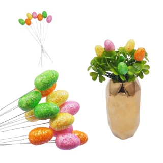 OZDOBA WIELKANOCNA BROKATOWE PISANKI NA PIKU 12szt.