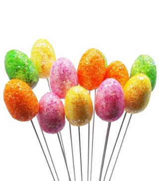 OZDOBA WIELKANOCNA BROKATOWE PISANKI NA PIKU 12szt.