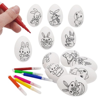 STYROPIANOWE JAJKA ZE WZOREM DO MALOWANIA 6szt + FLAMASTRY