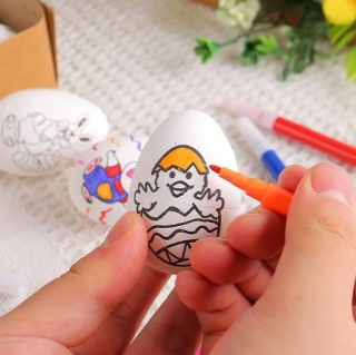 STYROPIANOWE JAJKA ZE WZOREM DO MALOWANIA 6szt + FLAMASTRY