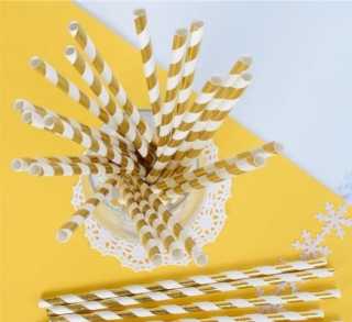 BIAŁO-ZŁOTE SŁOMKI PAPIEROWE 25szt. SŁOMKI JEDNORAZOWE