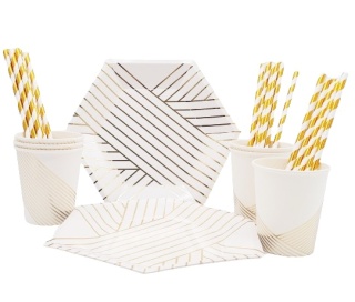BIAŁE KUBKI PAPIEROWE ZE ZŁOTYM 6szt. KUBECZKI JEDNORAZOWE