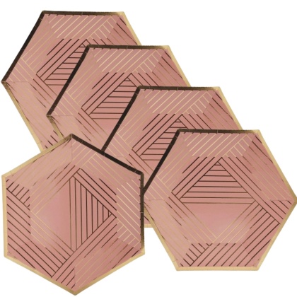 TALERZYKI PAPIEROWE HEKSA RÓŻOWE 6szt. URODZINY WIECZÓR PANIEŃSKI