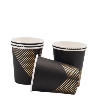 CZARNE KUBKI PAPIEROWE ZE ZŁOTYM 220ml 6szt. KUBECZKI JEDNORAZOWE