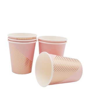 RÓŻOWE KUBKI PAPIEROWE ZE ZŁOTYM 6szt. KUBECZKI JEDNORAZOWE