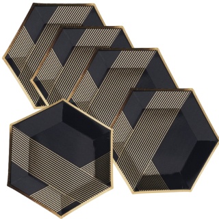 TALERZYKI PAPIEROWE HEKSA CZARNE 6szt. URODZINY WIECZÓR PANIEŃSKI