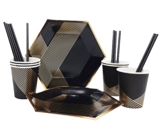 TALERZYKI PAPIEROWE HEKSA CZARNE 6szt. URODZINY WIECZÓR PANIEŃSKI