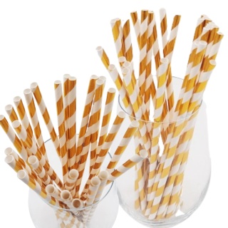 BIAŁO-ZŁOTE SŁOMKI PAPIEROWE 25szt. SŁOMKI JEDNORAZOWE