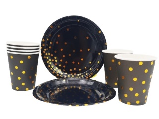 KUBKI PAPIEROWE CZARNE W ZŁOTE KROPKI 6szt. KUBECZKI JEDNORAZOWE