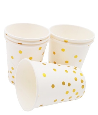 KUBKI PAPIEROWE BIAŁE W ZŁOTE KROPKI 6szt. KUBECZKI JEDNORAZOWE