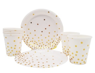 KUBKI PAPIEROWE BIAŁE W ZŁOTE KROPKI 6szt. KUBECZKI JEDNORAZOWE