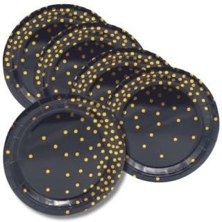 TALERZYKI JEDNORAZOWE PAPIEROWE CZARNE W KROPKI 6szt. TALERZYKI JEDNORAZOWE 18cm