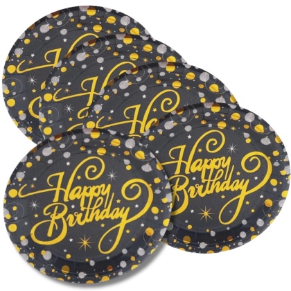 TALERZYKI URODZINOWE CZARNE PAPIEROWE 10szt. TALERZYKI JEDNORAZOWE18cm