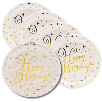 TALERZYKI URODZINOWE BIAŁE PAPIEROWE 6szt. TALERZYKI JEDNORAZOWE18cm