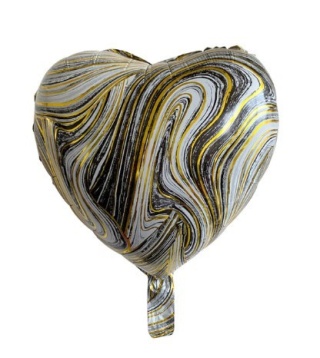 BALON FOLIOWY SERCE AGAT MARMUREK SZARY/ZŁOTY 45cm