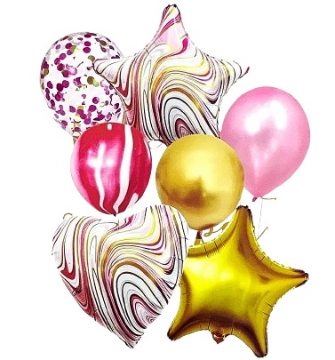RÓŻOWY ZESTAW BALONÓW AGAT MARMUREK 7sztuk BALONY FOLIOWE I LATEKSOWE