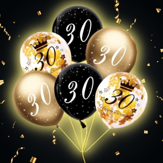 ZESTAW BALONÓW NA 30 URODZINY Z NADRUKIEM I KONFETTI 6sztuk