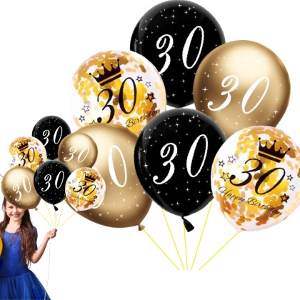 ZESTAW BALONÓW NA 30 URODZINY Z NADRUKIEM I KONFETTI 6sztuk