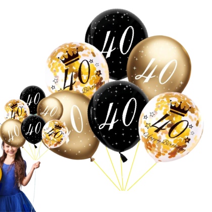 ZESTAW BALONÓW NA 40 URODZINY Z NADRUKIEM I KONFETTI 6sztuk