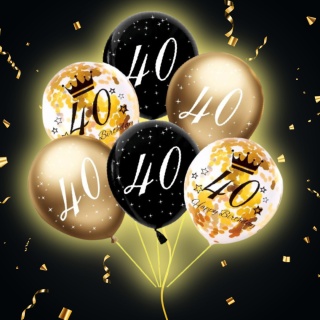 ZESTAW BALONÓW NA 40 URODZINY Z NADRUKIEM I KONFETTI 6sztuk