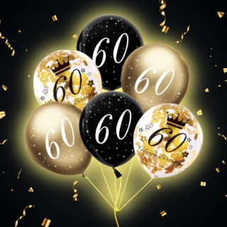ZESTAW BALONÓW NA 60 URODZINY Z NADRUKIEM I KONFETTI 6sztuk