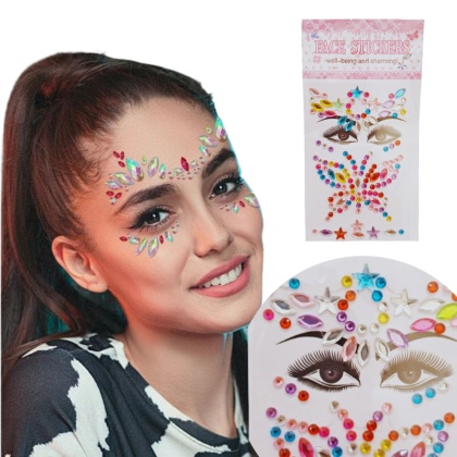 02 NAKLEJKI DO TWARZY KOLOROWE KRYSZTAŁKI 3D SAMOPRZYLEPNE