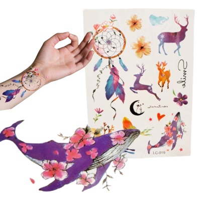 TATUAŻE ZMYWALNE KOLOROWE BOHO KWIATY ŁAPACZ SNÓW