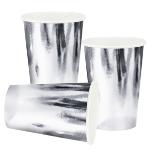 KUBKI PAPIEROWE SREBRNE 6szt. KUBECZKI JEDNORAZOWE