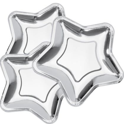 TALERZYKI PAPIEROWE SREBRNE GWIAZDKI 6szt. TALERZYKI URODZINOWE 18cm