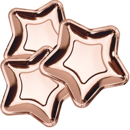 TALERZYKI PAPIEROWE RÓŻOWE ZŁOTO GWIAZDKI 6szt. TALERZYKI URODZINOWE 18cm