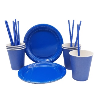 ZESTAW GRANATOWY TALERZYKI + KUBECZKI + SŁOMKI