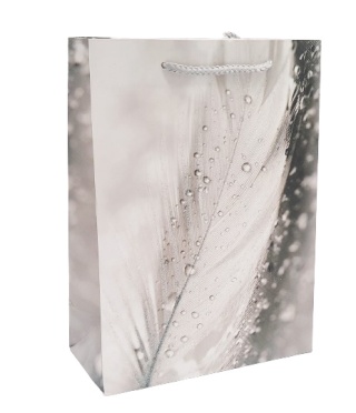 TOREBKA PREZENTOWA Z PIÓRKIEM SZARA 24x18cm