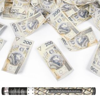 DŁUGA TUBA Z BANKNOTAMI 200PLN 60cm KONFETTI