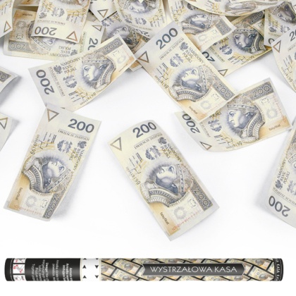 DŁUGA TUBA Z BANKNOTAMI 200PLN 60cm KONFETTI