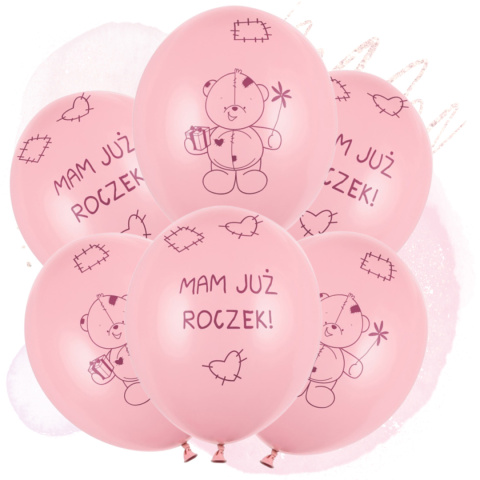 BALONY URODZINOWE MAM JUŻ ROCZEK DZIEWCZYNKA 30cm 6szt. PIERWSZE URODZINY