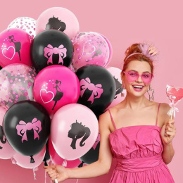 BALONY PRINCESS RÓŻOWE / CZARNE 30cm 6sztuk BARBIE PARTY