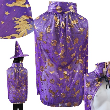 PELERYNA CZARODZIEJA CZARODZIEJKI FIOLETOWA 80cm PRZEBRANIE NA HALLOWEEN