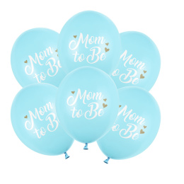 BALONY NIEBIESKIE MOM TO BE 30cm 6sztuk BABY SHOWER REVEAL PARTY